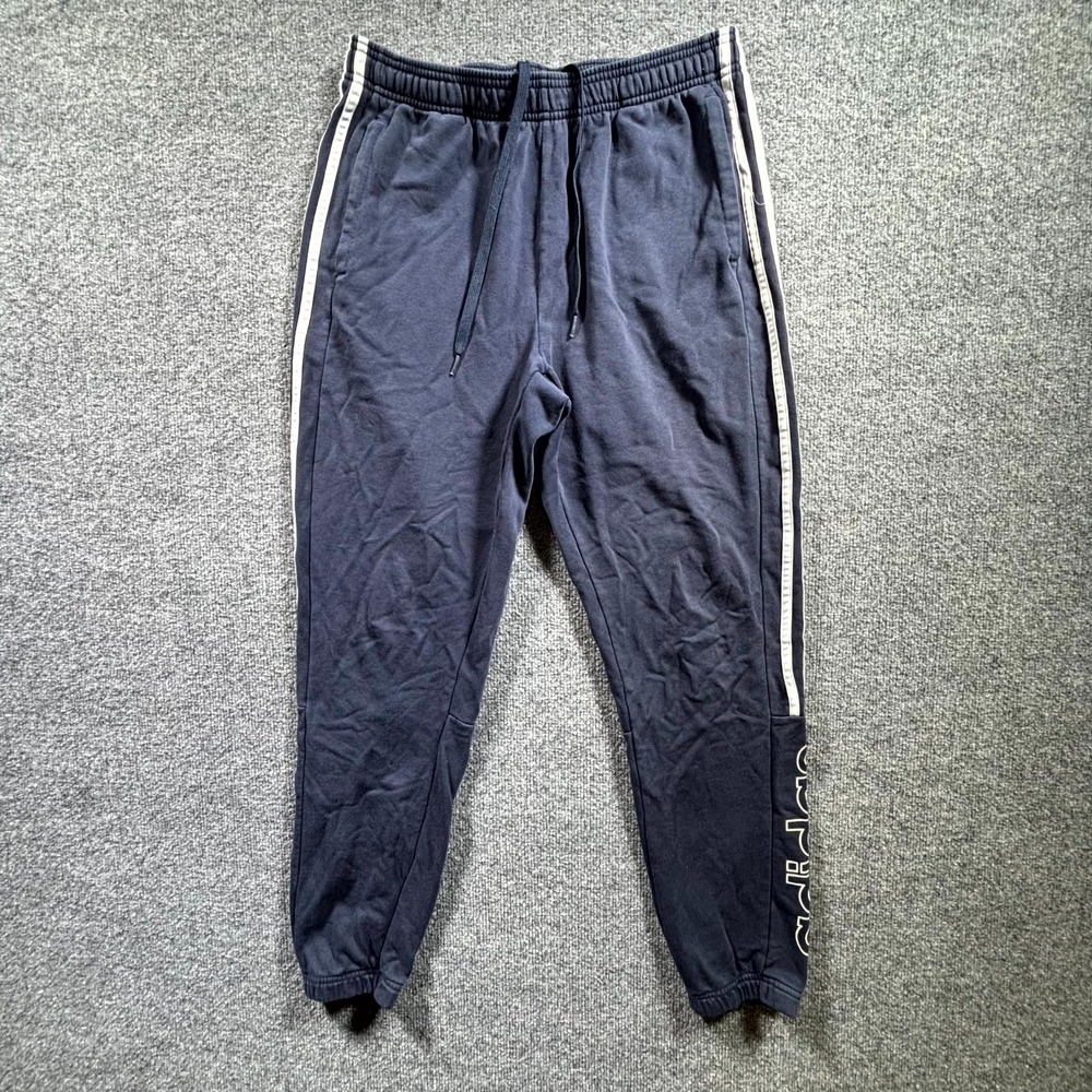 Adidas Mens Large Navy Blue Striped Fleece Lined Sweatpants GE0792
